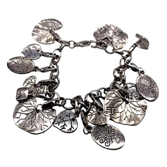 N/A Jewelry - Textured Tree and Life Charm Link Bangle Bracelet Silver Tone Cottage-core